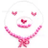 Venta caliente transfronteriza rosa princesa Barbie nuevo traje de pendientes de clip, collar, pulsera, anillo para niñas, accesorios de ropa