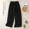 Tiro real 2026 algodón-lino para mujer, verano, corte holgado, versátiles, pantalones de pierna ancha de algodón-lino, pantalones rectos simples, pantalones casuales de estilo chino nuevo