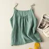 Nuevo Top de Tirantes de Algodón de Verano para Mujer Mezcla de Algodón y Lino Color Sólido Básico Ropa Exterior Literario Retro Delgado Holgado