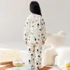 Pijama de Algodón Nube para Niñas Otoño Invierno Dulce Encaje Niños Medianos y Grandes Cárdigan Manga Larga Conjunto de Ropa de Casa para Niños