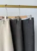 Estilo minimalista, pantalones de tweed de lana sin cintura - pantalones tipo banana de mezcla de lana y acetato, pantalones largos rectos de pierna ancha simples