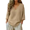 Top Casual Suelto de Moda Europeo y Americano Transfronterizo 2026 Amazon Primavera/Verano Nuevo para Mujer con Mangas Medias y Cuello en V de Algodón de Bambú
