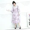 Vestido Midi Floral Retro 2026 com Manga Média, Gola Redonda, Corte Amplo em A, Estilo Suave e Elegante para o Dia a Dia