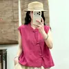 Camisa de Algodón de Hilo Doble Transpirable Verano 2026, Top Transparente de Hilo de Algodón con Botones, Estilo Chino Diagonal, Transpirable Verano 2026