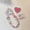 Estilo Ins Cadena de Teléfono Nueva Dulce con Perlas Funda de Teléfono Rosa Girly Correa de Muñeca Corta Accesorio para Mujeres