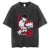 Comércio exterior transfronteiriço americano design solto retro lavado preto algodão lavado animação velha rua camiseta masculina de manga curta