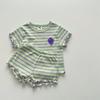 Traje de verano para niñas, elegante, personalizado, de marca de moda, estilo coreano, deportivo, con rayas de frutas y bordes en las orejas, conjunto de dos piezas