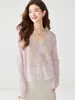 Nuevo Cardigan de Punto de Cachemira para Mujer de Color Liso Otoño Cuello en V Hueco Holgado Adelgazante Versátil Superior Hueco