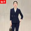 Conjunto de traje azul para otoño e invierno para mujer, atuendo formal profesional, traje de dama con pantalón, ropa de trabajo para exámenes de arte de transmisión y presentadores