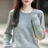 Suéter para Mujer 2026 Otoño/Invierno Nuevo, de Punto Fino de Seda y Lana, Cuello Redondo, Estampado Floral, Delgado, Simple, Versátil