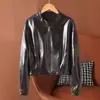 Transfronterizo 2026 nuevo modelo chaqueta de cuero de oveja encerado para mujer con cuello alto estilo biker abrigo corto al por mayor moderno