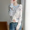 Suéter de punto fino para mujer, top rejuvenecedor, jersey casual de manga larga, nuevo estilo de moda primavera-verano con estampado y cuello redondo