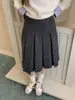 LINYUNYU Saia Plissada Reversível Cinza Tonto Tonto Estilo Miu Design de Nicho Lã de Cintura Alta Meia-Saia