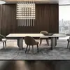 Mesa de Jantar Retangular em Ardósia de Luxo Leve Italiana Celebridade da Internet Designer Conjunto de Mesa de Jantar para 8 Pessoas em Aço Inoxidável Feito Sob Medida