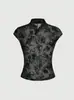 Amazon Novedades de Verano Nuevo Estilo Chino Cuello Alto Temperamento Elegante Para el Trabajo Y2K Botón de Rana Color Sólido Jacquard Camiseta al por Mayor Mujer