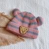 Gorro de Lã Listrado Cabeça de Urso Chapéu Quente Chapéu Infantil Bebê Outono e Inverno Estilo Coreano Chapéu de Tricô Infantil para Meninos e Meninas