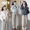 Abrigo tipo suéter con capucha suave y acogedor, conjunto de ropa de estar holgada estilo coreano para otoño e invierno, cárdigan grueso de punto, conjunto de maternidad