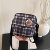 Bolso Cuadrado Pequeño de Lona a Cuadros Estilo Japonés para Mujer, Bolso de Hombro Casual de Nicho, Mochila Mini de Peluche para Niña, Bolso Cruzado Retro