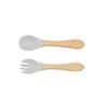 Food Grade Spot Cross-border Baby Food Treinamento Complementar Bebê Autoaprendizagem Comer Madeira Silicone Colher Garfo Conjunto de Louças