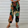 Pantalones Casuales Estampados de Moda Europea y Americana Nuevos para Mujer Primavera/Verano 2026, Pantalones tipo Linterna Flojos de Nueve Puntos con Cinturón Delgado