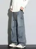 Jeans Largo de Barra Reta Tendência Estilo Americano para Homens, Calças Jeans Lavadas Retro Dobráveis High Street para Primavera e Verão para Homens