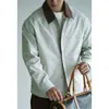 Jaqueta Casual Color Block Estilo Celeiro Retrô Americano com Lapela para Homens, Primavera 2026, Roupa de Trabalho Estruturada e Durável, Jaqueta Nova
