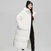 Jaqueta de plumas unissex para inverno, feita com plumas de pato branco, espessa, até o joelho, estilo longo, casual, com capuz, novo casaco quente para casal