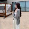 Cardigan Tricotado Rosa Novo 2025 de Comprimento Médio para Mulheres Primavera e Verão Preguiçoso Casaco de Suéter Fino de Manga Comprida Top Exterior