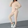 Conjunto de Roupa de Yoga Tricot Canelado Transfronteiriço Outono e Inverno Estilo Simples Preguiçoso Conjunto da Moda Top de Moletom de Manga Comprida