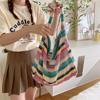 38101 Bolso de Mujer 2023 Nuevo Bolso de Mano de Lana Tejida Color Contraste Raya Arcoíris Hombro Axila Bolso Tejido