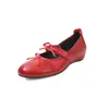 Sapatos Mary Jane de Couro Artísticos, Doces e Confortáveis com Aumento Oculto de Altura, Salto Baixo, Salto Anabela, Laço, Couro Genuíno, Sapatos Femininos para a Primavera de 2026