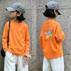 Camiseta de Manga Longa para Meninas 2026 Primavera/Outono Nova Estilosa Média/Grande Crianças Menininhas Gola Redonda Camada Base de Algodão Puro Top com Desenho