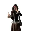 Camiseta de Manga Larga con Retazos a Cuadros Falsos de Dos Piezas Color Negro Otoño Nuevo Estilo Coreano Adelgazante Ropa Interior