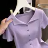 Top de punto fino de manga corta con cuello camisero, estilo lujo ligero, para mujer, primavera-verano 2026, talla grande, nicho, único, versátil