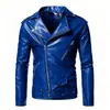 Comercio Exterior Talla Europea Chaqueta de Cuero para Motociclista de Solapa para Hombre Cremallera Oblicua Multicolor Ropa de Piel Sintética Tendencia Callejera Chaqueta Corta para Hombre
