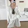 Cardigan de Punto con Cuello en V Estilo Coreano, Bufanda de Seda para Atar, Nuevo Estilo Otoño/Invierno para Mujer, Suéter Abrigo Versátil Casual, Top que Rejuvenece