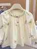Nova Camisa de Boneca Bordada Outono Estilo Coreano de Algodão Puro para Meninas Camisa de Moda para Bebê Camisa Infantil Roupas Infantis da Moda