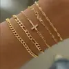 Conjunto de Pulseiras de Corrente Simples Retrô Transfronteiriças Europeias e Americanas Corrente de Cobre + Ferro Cruz Mão Joias Estilo Empilhamento Combinação Atacado