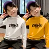 Y2328 # Camiseta Térmica de Gola Alta Meia-Altura para Meninos Outono e Inverno Manga Longa Top Tendência e Quente