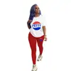 D9388 Amazon Más Vendido Moda Casual Europea y Americana para Mujer Patrón de Color Sólido Estampado Pantalones de Manga Corta Conjunto de Dos Piezas