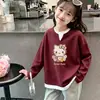 Blusa casual versátil de manga comprida para meninas, estilo waffle, falsa peça dupla, para primavera e outono, nova