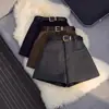 Pantalones cortos de lana para mujer para figuras petite, otoño/invierno 2026, shorts de bota grises de cintura alta, pantalones versátiles y adelgazantes de línea A de pierna ancha