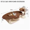Mesa de centro para sala de estar de apartamento pequeno em madeira maciça estilo creme, de alta qualidade, elegante, simples, moderna, mesa de chá oval estilo meados do século