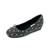 Aumentar Altura 5CM Strass Veludo Bico Redondo Sapatilhas Femininas Outono 2026 Novo Laço Francês Forro de Pelúcia Quente Sapatos
