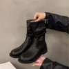 Super populares botas curtas de moda estilo coreano para mulheres, botas com salto bloco, 2026 novas botas de motociclista outonais estilo retrô francês com bico redondo, botas Martin