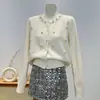 Diseño de Perlas de Industria Pesada Cárdigan Tejido de Nicho para Mujer Otoño e Invierno Nuevo Elegante Elegante Delgado Abrigo Suéter Top