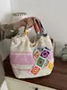 Bolsa de Crochê Feita à Mão com Tecido de Malha Vazada de Grande Capacidade para Verão Feminino Bolsa de Ombro Casual para Viagem