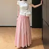 Saia Midi Plissada de Cintura Alta Estilo Francês para Mulheres, Verão Emagrecedora, Linha A, Versátil e Elegante