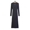 Suéter Brillante Elegante Estilo Coreano Cuello en V para Mujer Primavera y Verano Microtransparente Protector Solar Manga Larga Vestido Elegante Largo Abierto