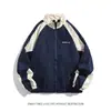 Chaqueta retro japonesa con bloques de color y cuello alto para hombre, abrigo casual de estilo universitario de moda para primavera y otoño, corte holgado, para pareja